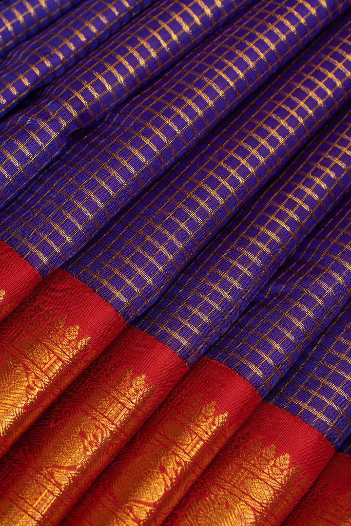 Purple and red pure Kanchipuram silk saree