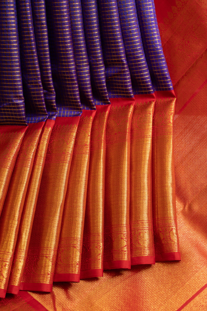 Purple and red pure Kanchipuram silk saree