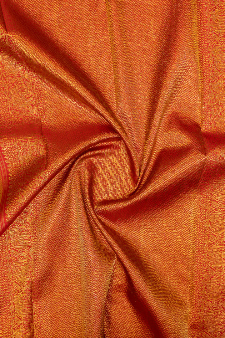 Green and red floral pure Kanchipuram silk saree