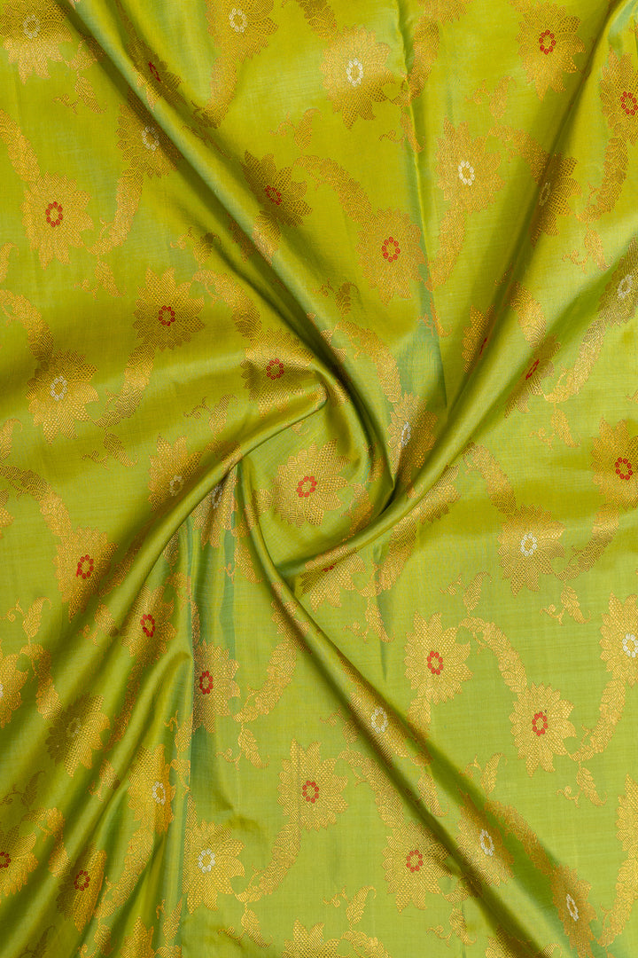 Green and red floral pure Kanchipuram silk saree