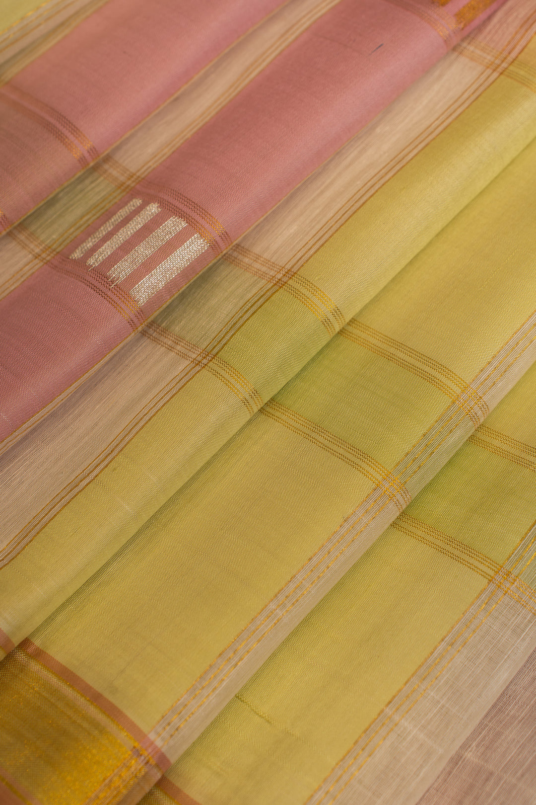 Pastel multi checks pure linen Kanchipuram silk saree