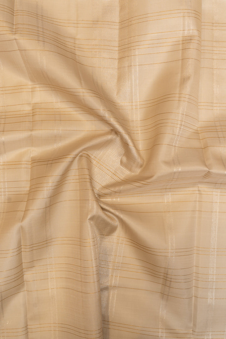 Orange and beige stripes pure Kanchipuram silk saree