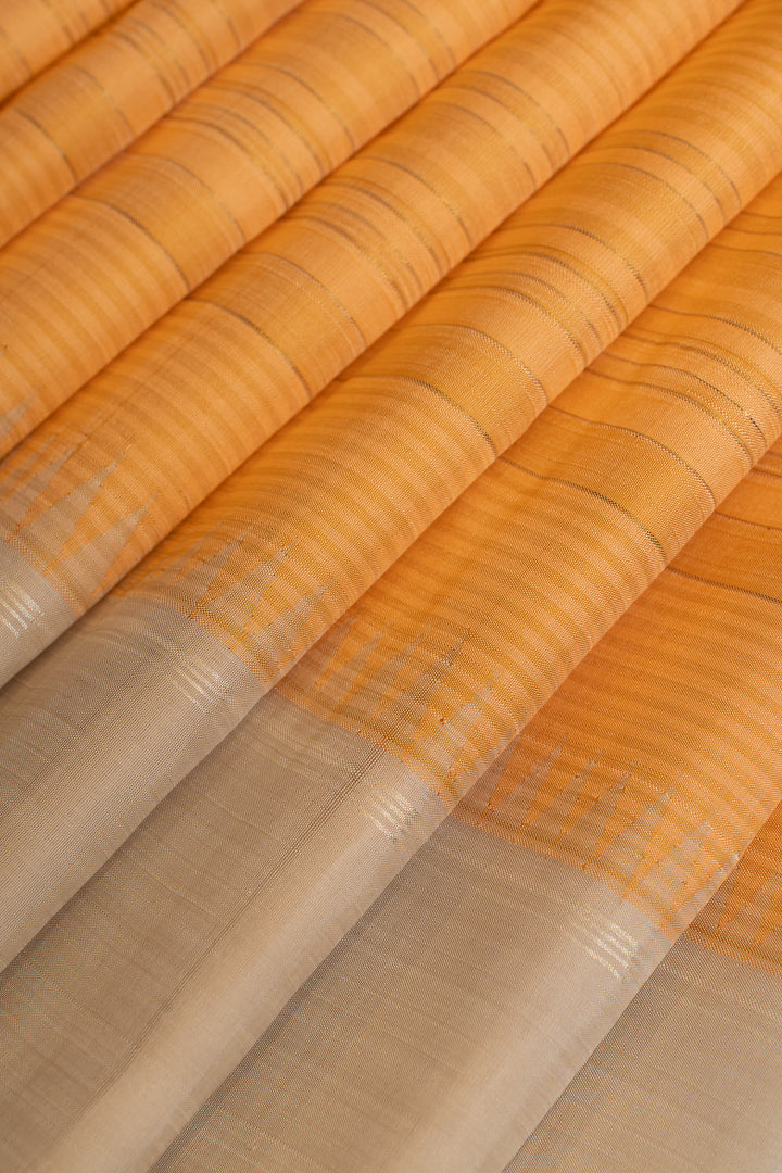 Orange and beige stripes pure Kanchipuram silk saree