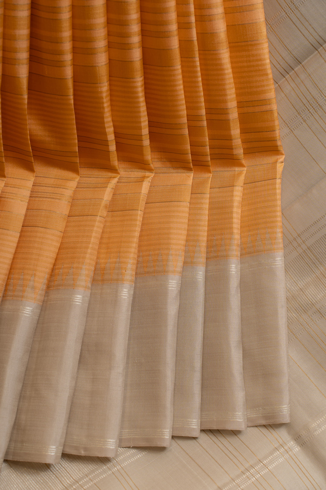 Orange and beige stripes pure Kanchipuram silk saree