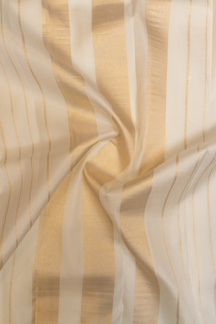Lilac and ivory pure  linen Kanchipuram silk saree
