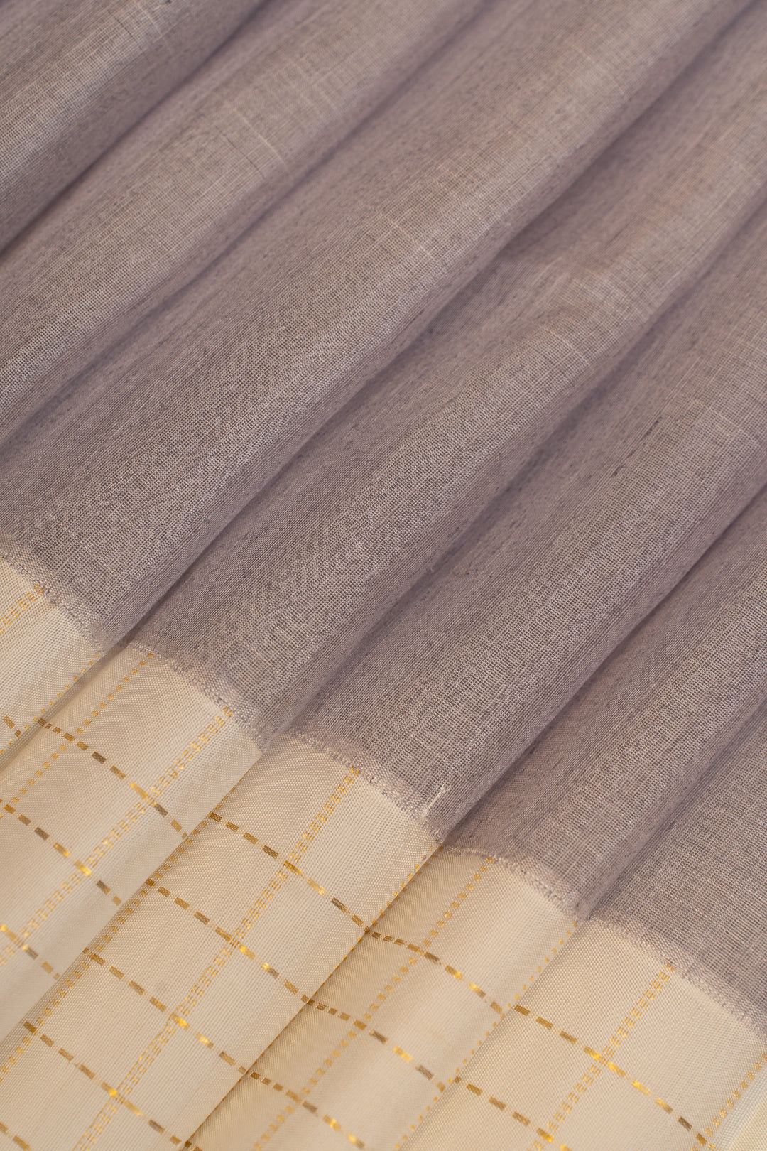Lilac and ivory pure  linen Kanchipuram silk saree
