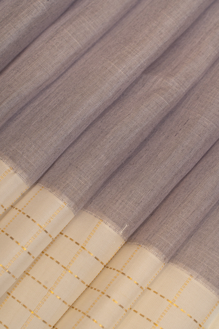 Lilac and ivory pure  linen Kanchipuram silk saree