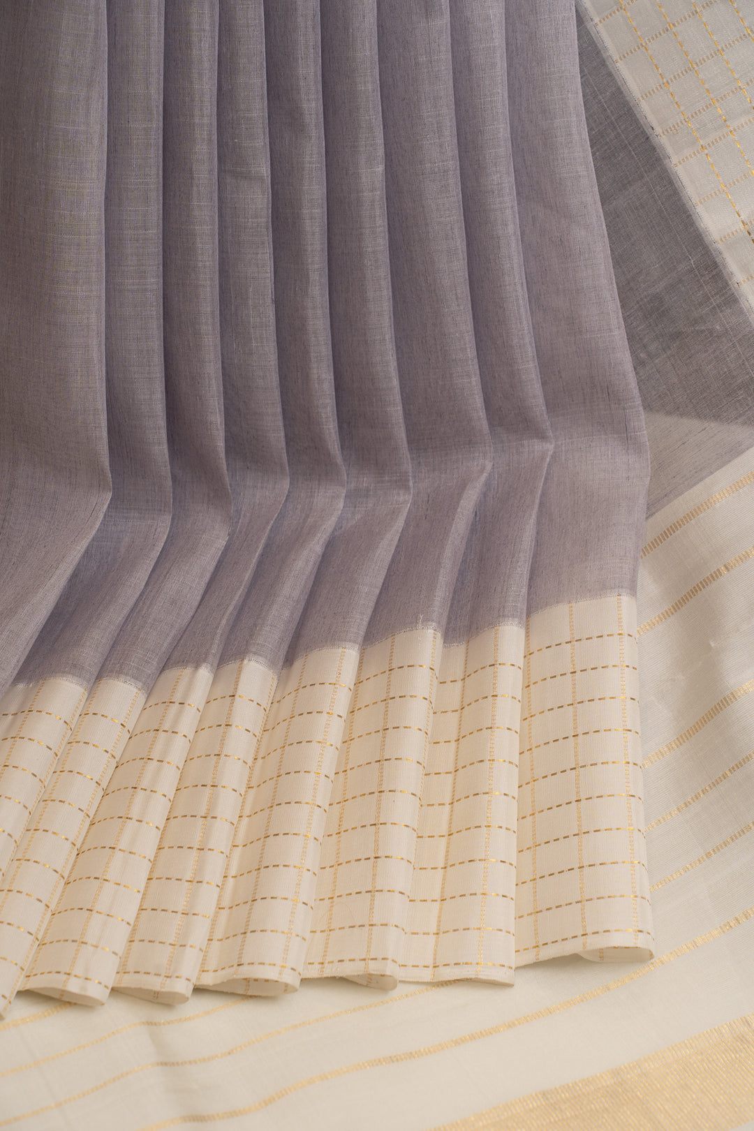 Lilac and ivory pure  linen Kanchipuram silk saree