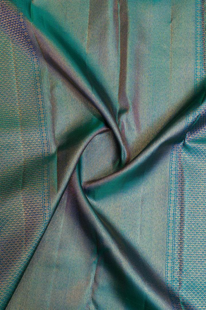 Peacock blue paisley brocade pure Kanchipuram silk saree