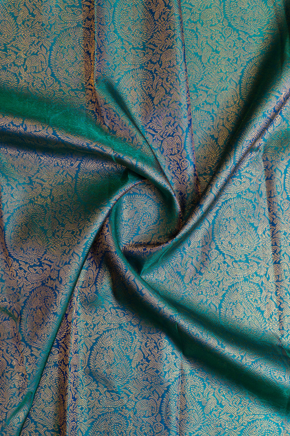 Peacock blue paisley brocade pure Kanchipuram silk saree