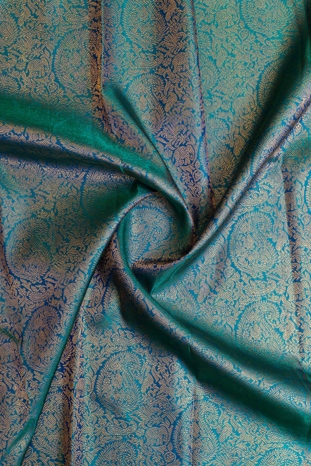 Peacock blue paisley brocade pure Kanchipuram silk saree