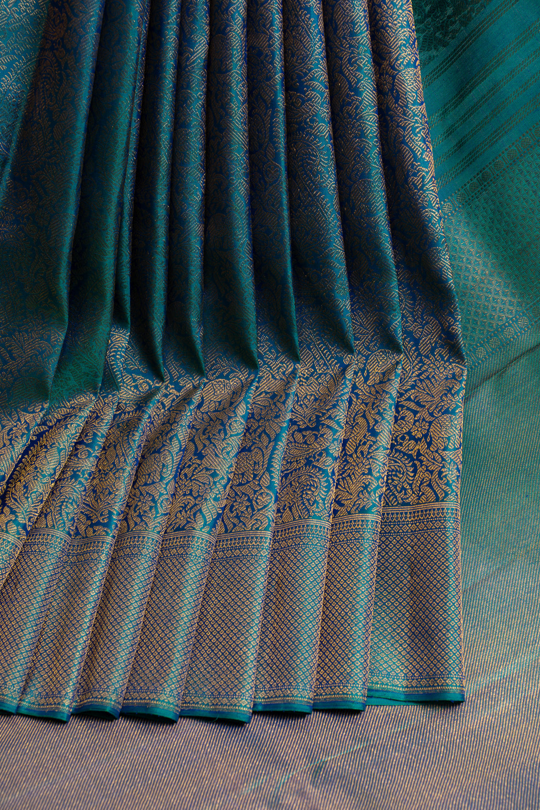 Peacock blue paisley brocade pure Kanchipuram silk saree