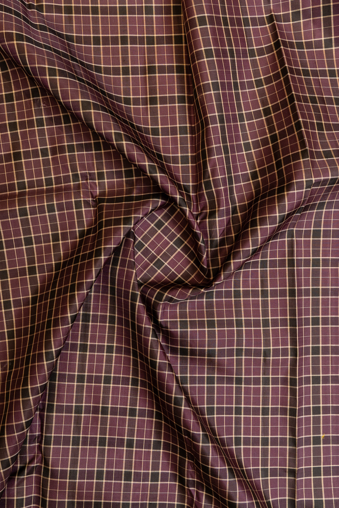 Purple and brown multi checks pure Kanchipuram silk saree