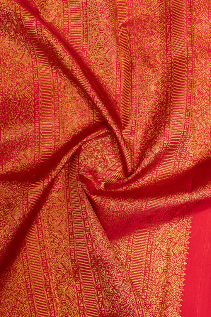 Rose pink and red pure Kanchipuram silk saree