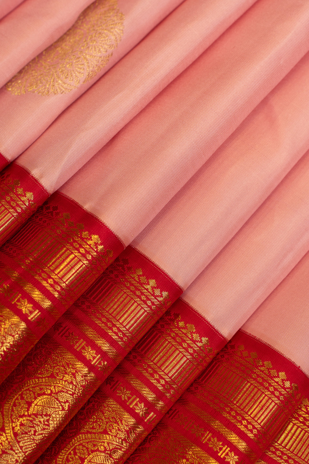 Rose pink and red pure Kanchipuram silk saree