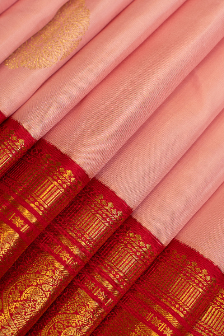 Rose pink and red pure Kanchipuram silk saree