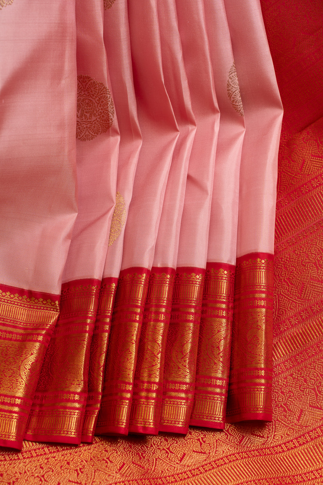 Rose pink and red pure Kanchipuram silk saree