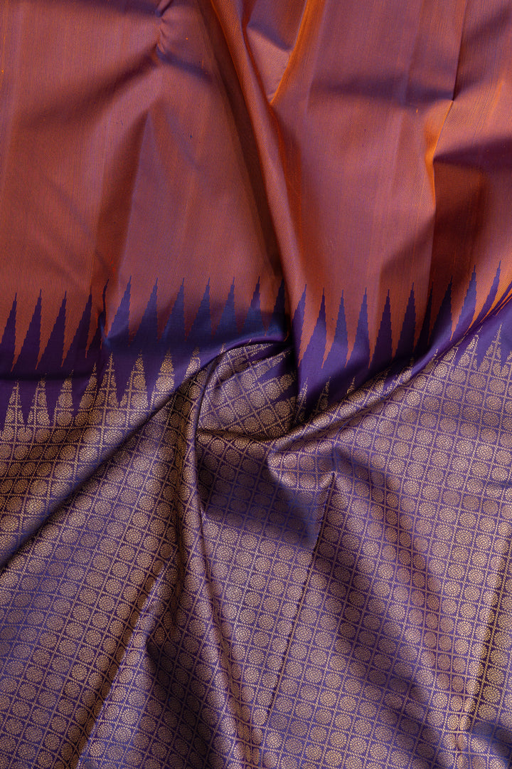 Rust and blue rising 8 Kol brocade pure Kanchipuram silk saree