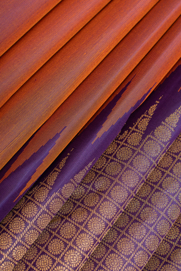 Rust and blue rising 8 Kol brocade pure Kanchipuram silk saree