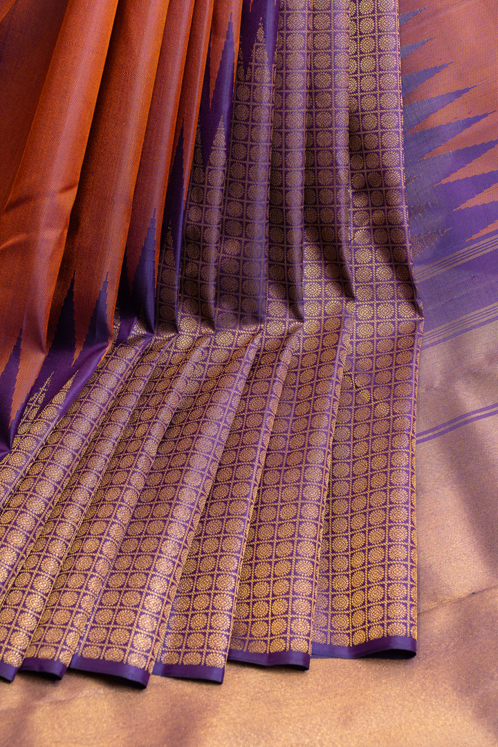 Rust and blue rising 8 Kol brocade pure Kanchipuram silk saree