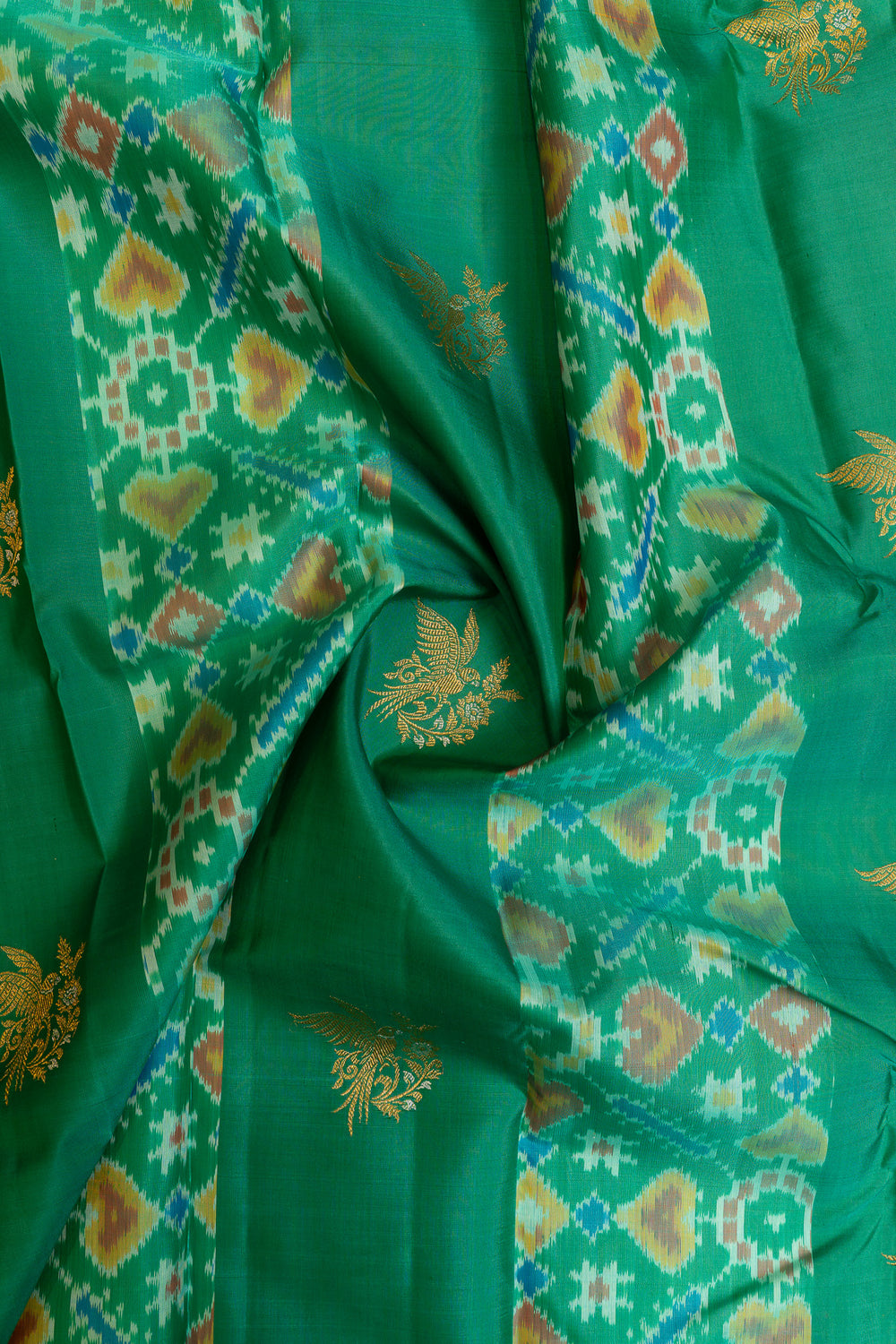 Sacramento green ikat Kanchipuram pure silk saree