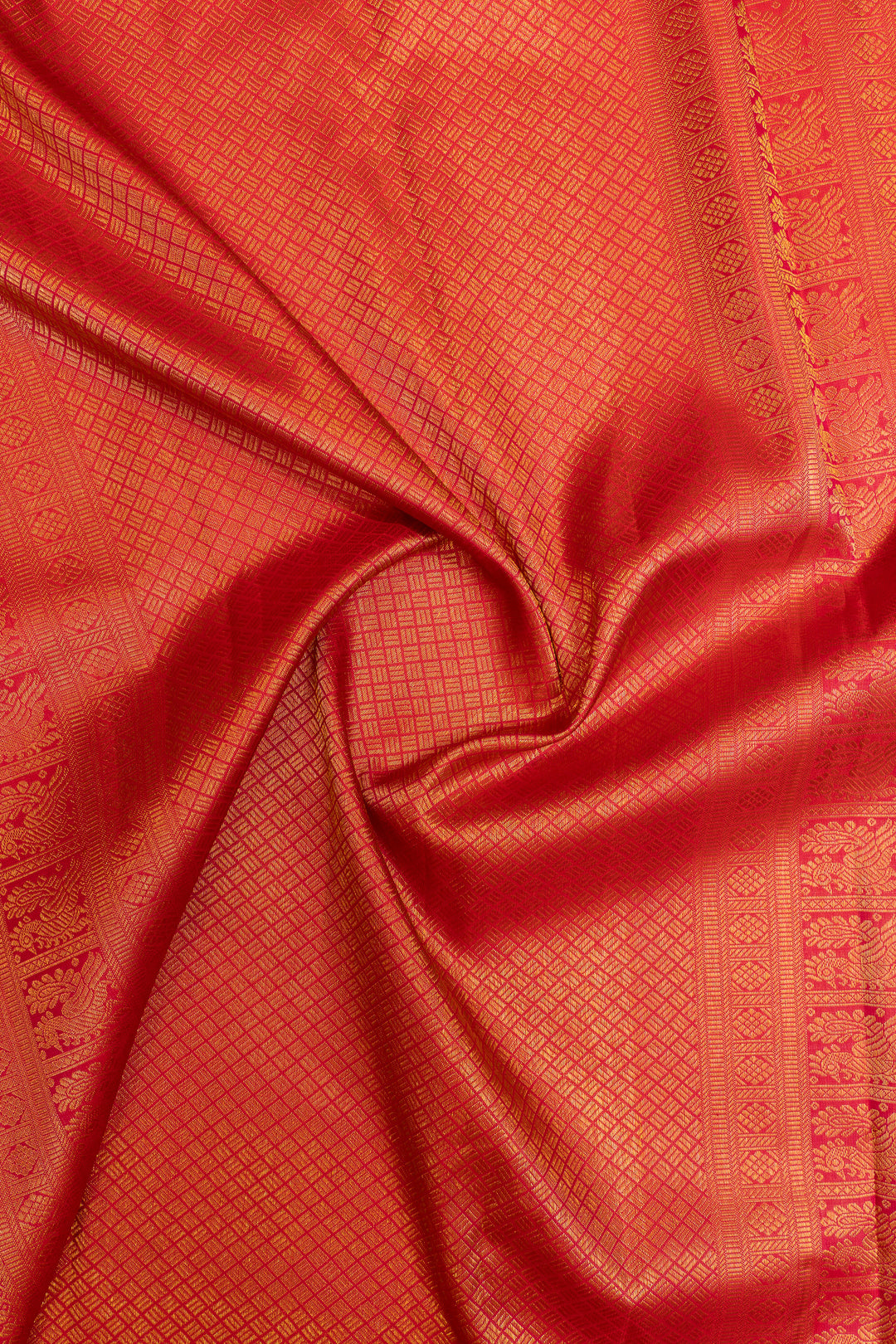Pink and orange pure Kanchipuram silk saree