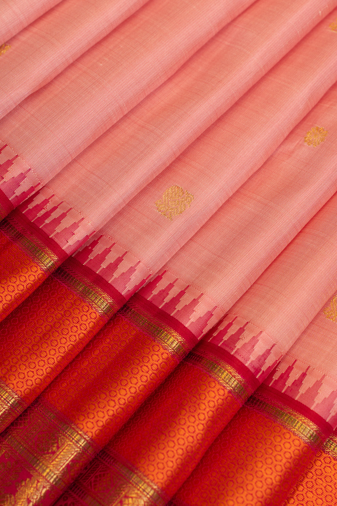 Pink and orange pure Kanchipuram silk saree