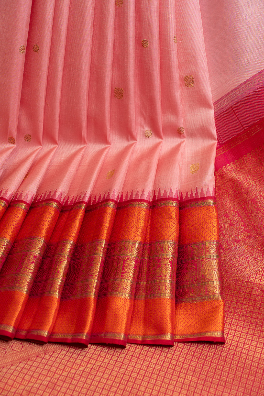 Pink and orange pure Kanchipuram silk saree