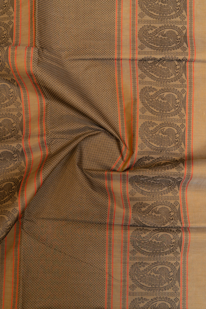 Khaki thread checks pure handloom cotton saree