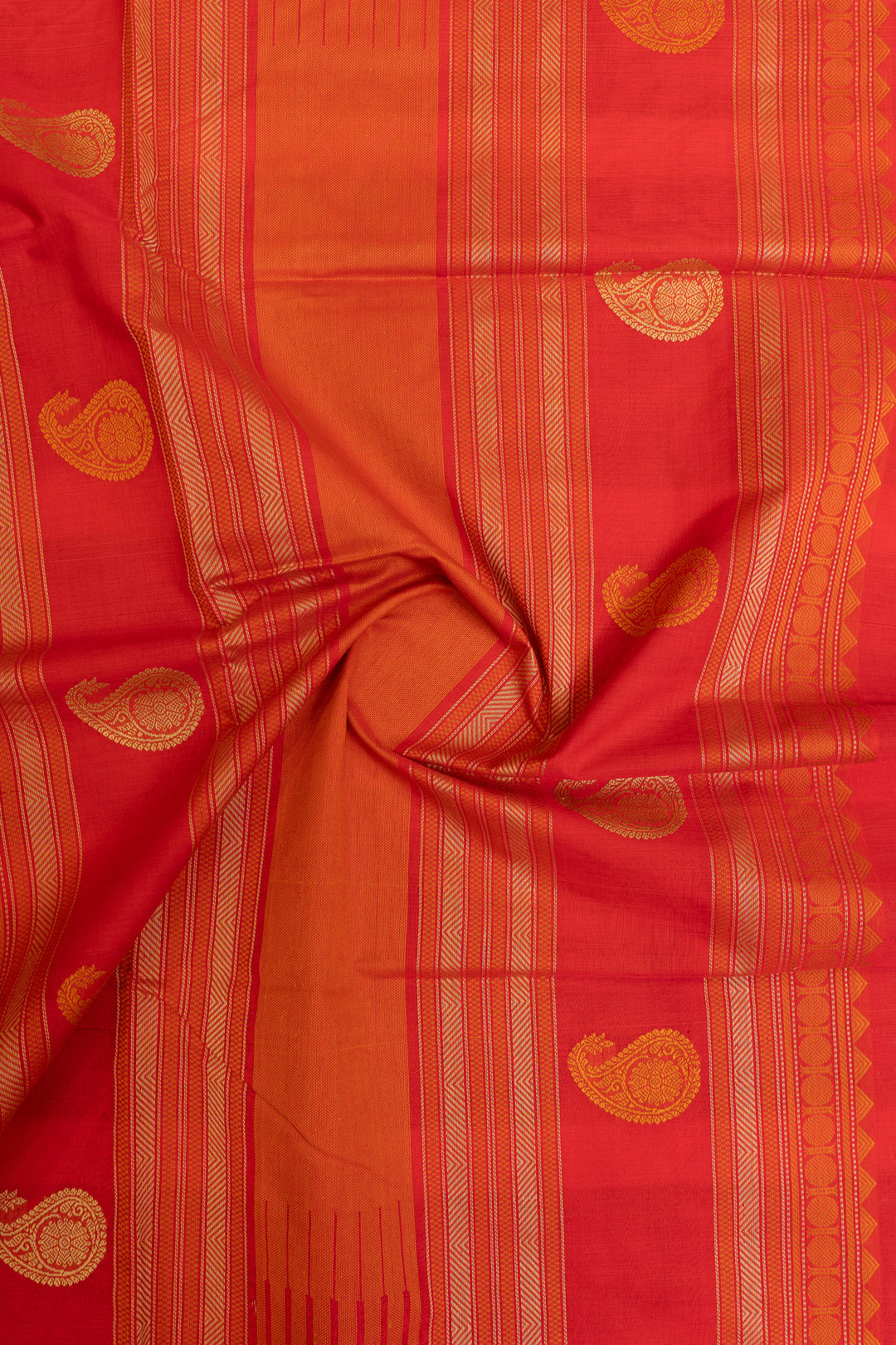 Rust orange and maroon stripes pure handloom cotton saree