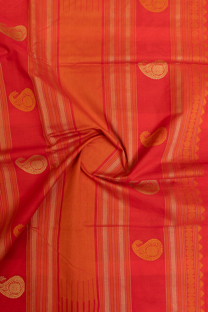 Rust orange and maroon stripes pure handloom cotton saree