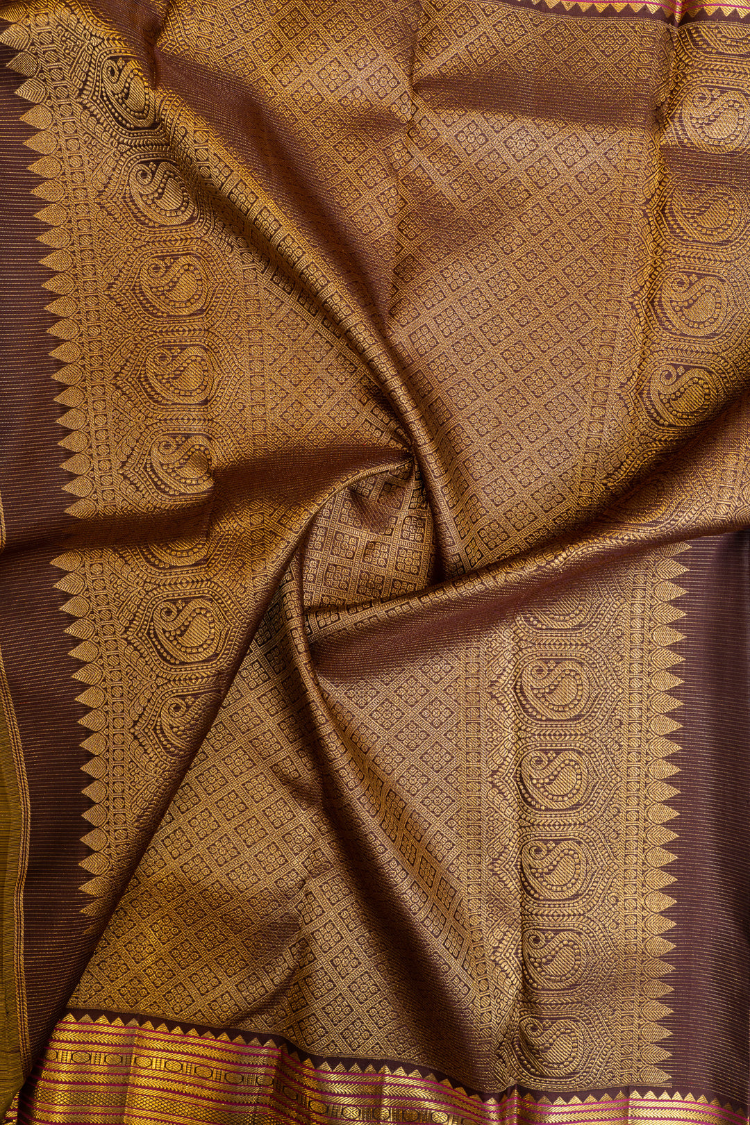 Mehendi green and brown pure Kanchipuram silk saree