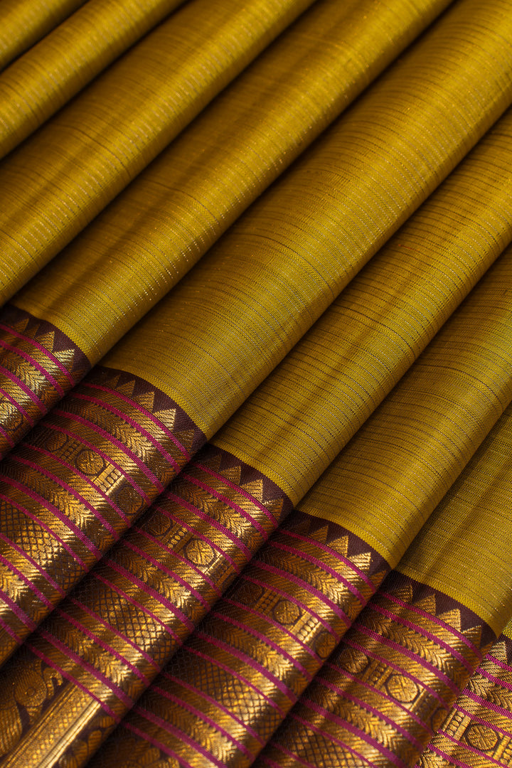 Mehendi green and brown pure Kanchipuram silk saree