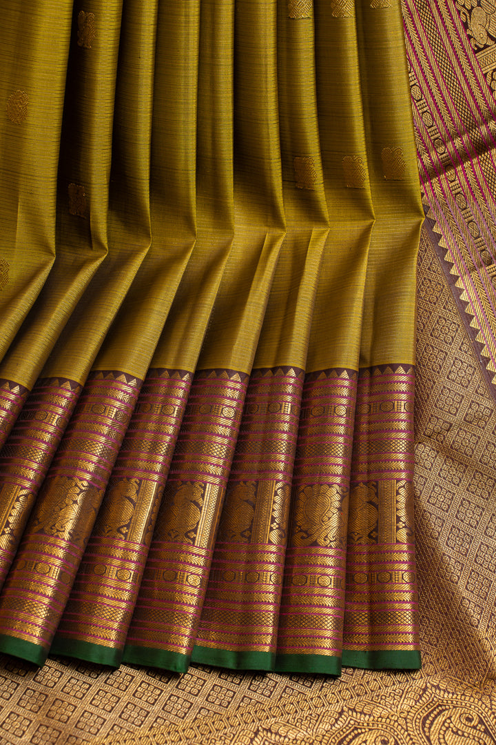 Mehendi green and brown pure Kanchipuram silk saree