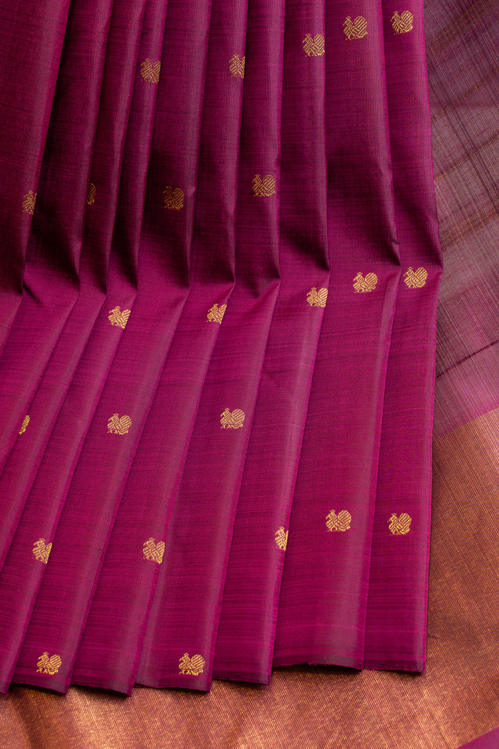 Magenta borderless pure Kanchipuram silk saree