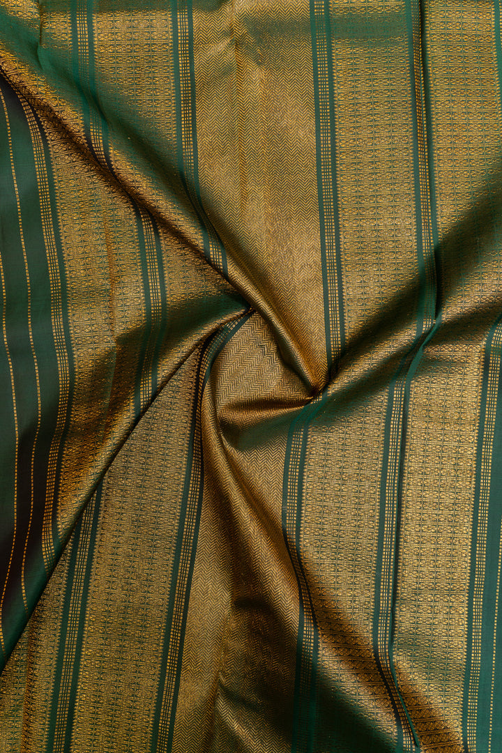 Peach and green checks pure Kanchipuram silk saree