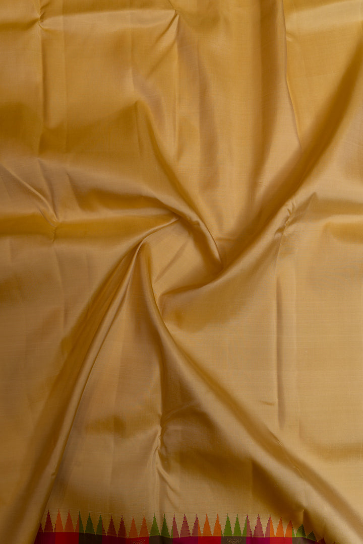 Beige multi checks border pure Kanchipuram silk saree