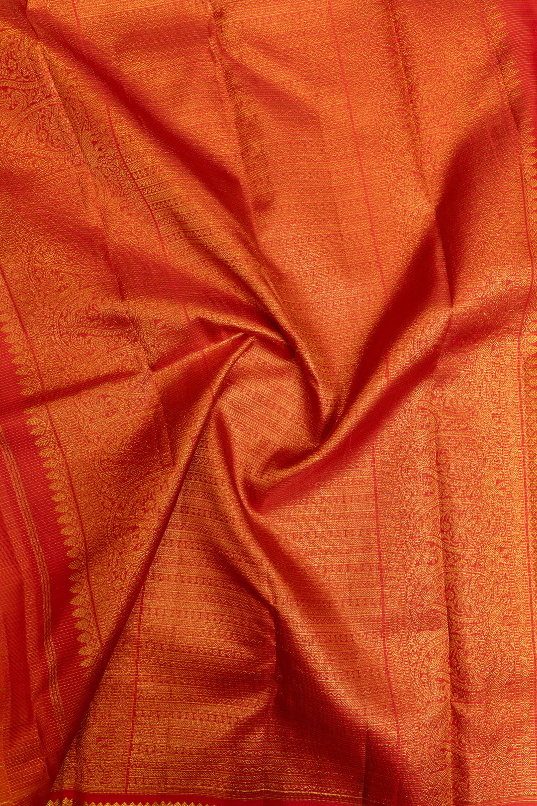 Orange and red vairaoosi checks pure Kanchipuram silk saree