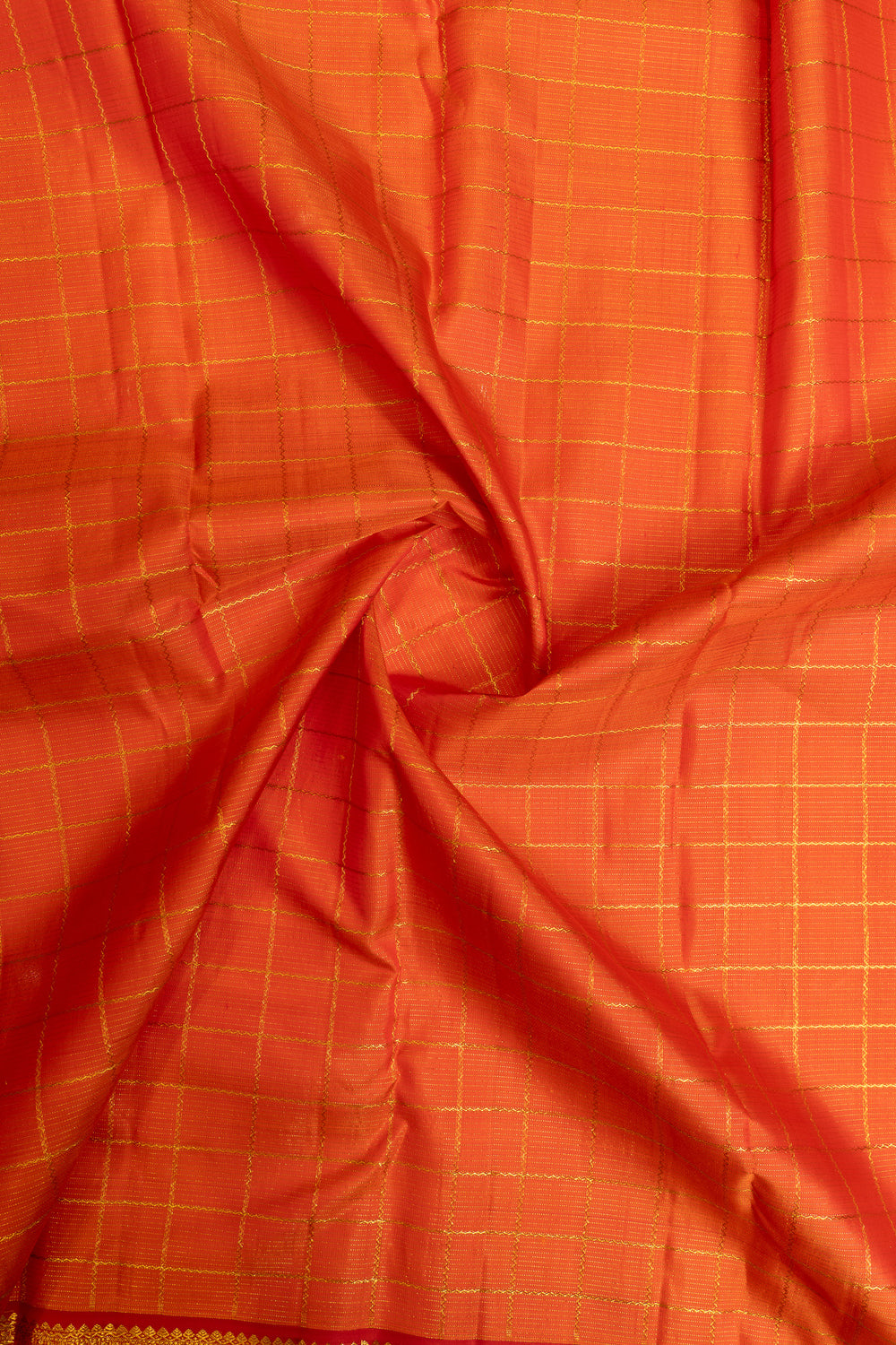 Orange and red vairaoosi checks pure Kanchipuram silk saree