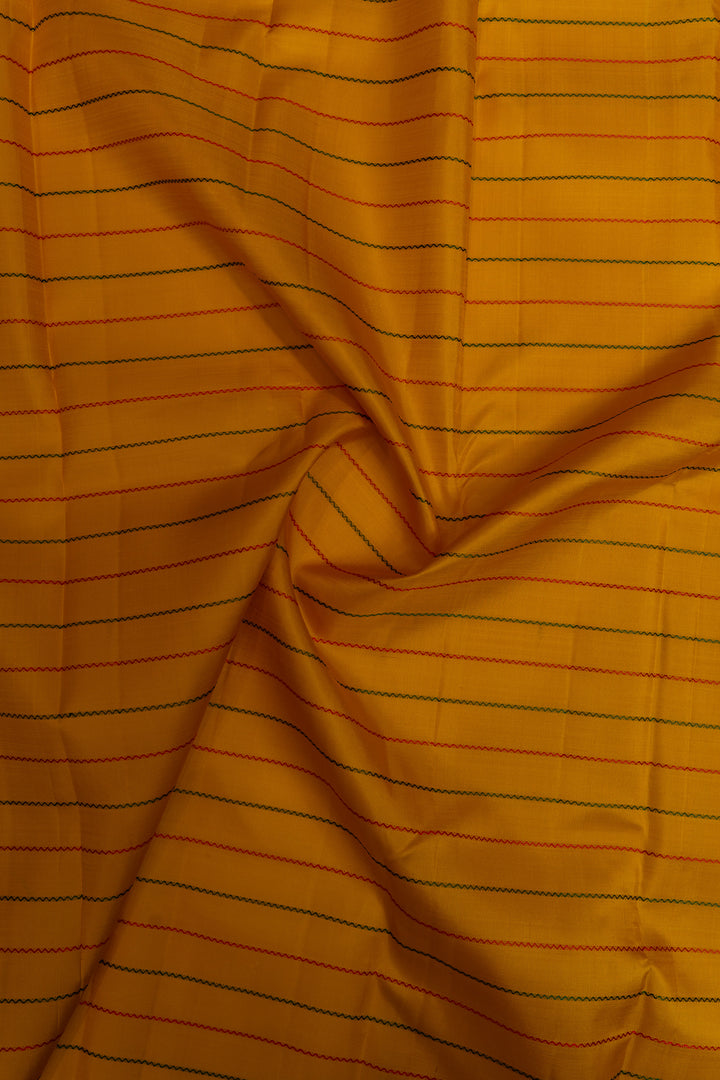 Yellow and red neli thread stripes  pure Kanchipuram silk saree