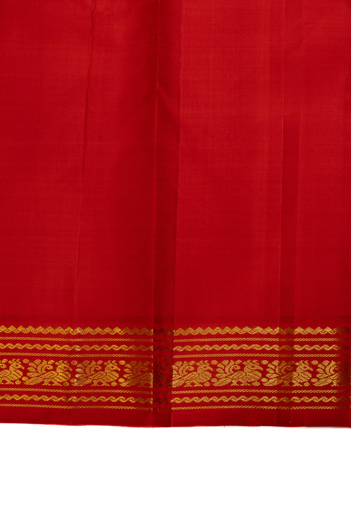 Yellow and red neli thread stripes  pure Kanchipuram silk saree