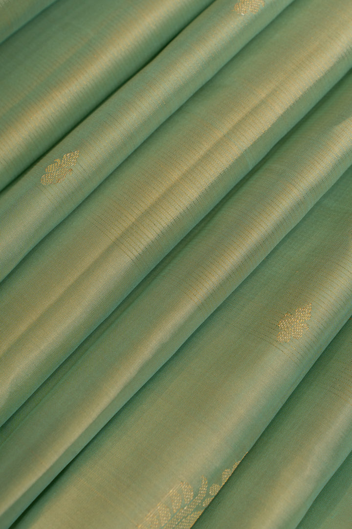 Pastel green zari stripes pure Kanchipuram silk saree