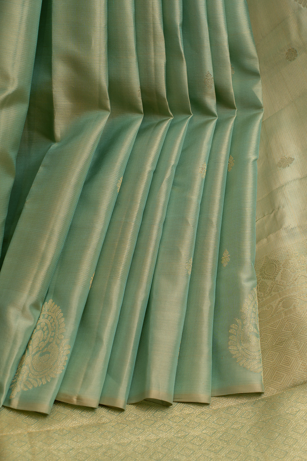 Pastel green zari stripes pure Kanchipuram silk saree