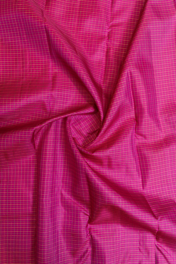 Magenta thread checks pure Kanchipuram silk saree