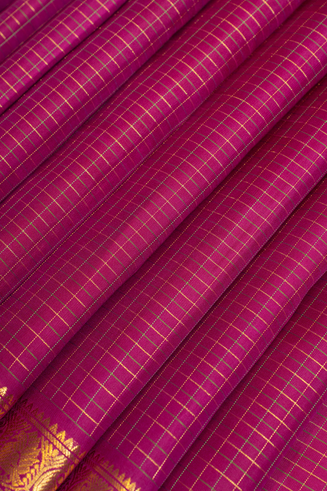 Magenta thread checks pure Kanchipuram silk saree