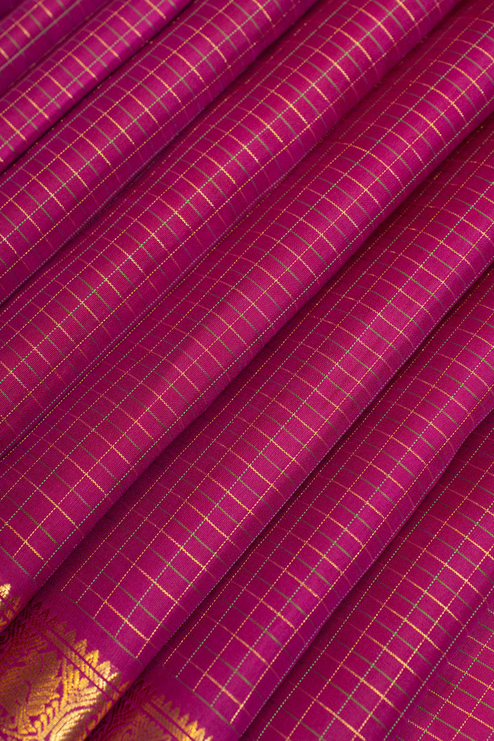 Magenta thread checks pure Kanchipuram silk saree