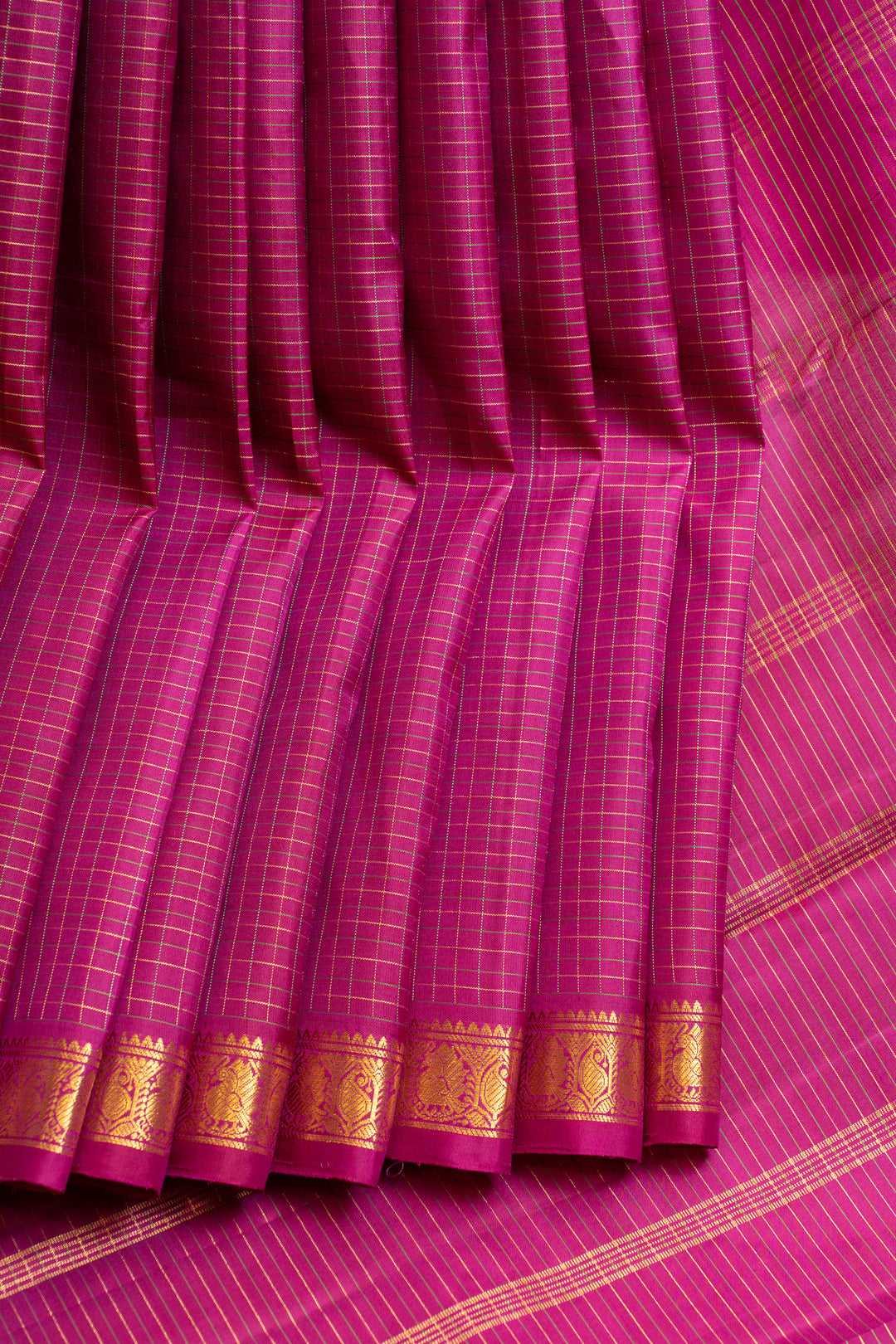 Magenta thread checks pure Kanchipuram silk saree