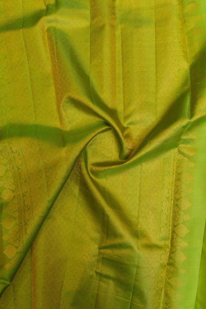 Parrot green zari stripes pure Kanchipuram silk saree