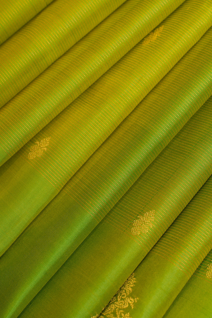 Parrot green zari stripes pure Kanchipuram silk saree