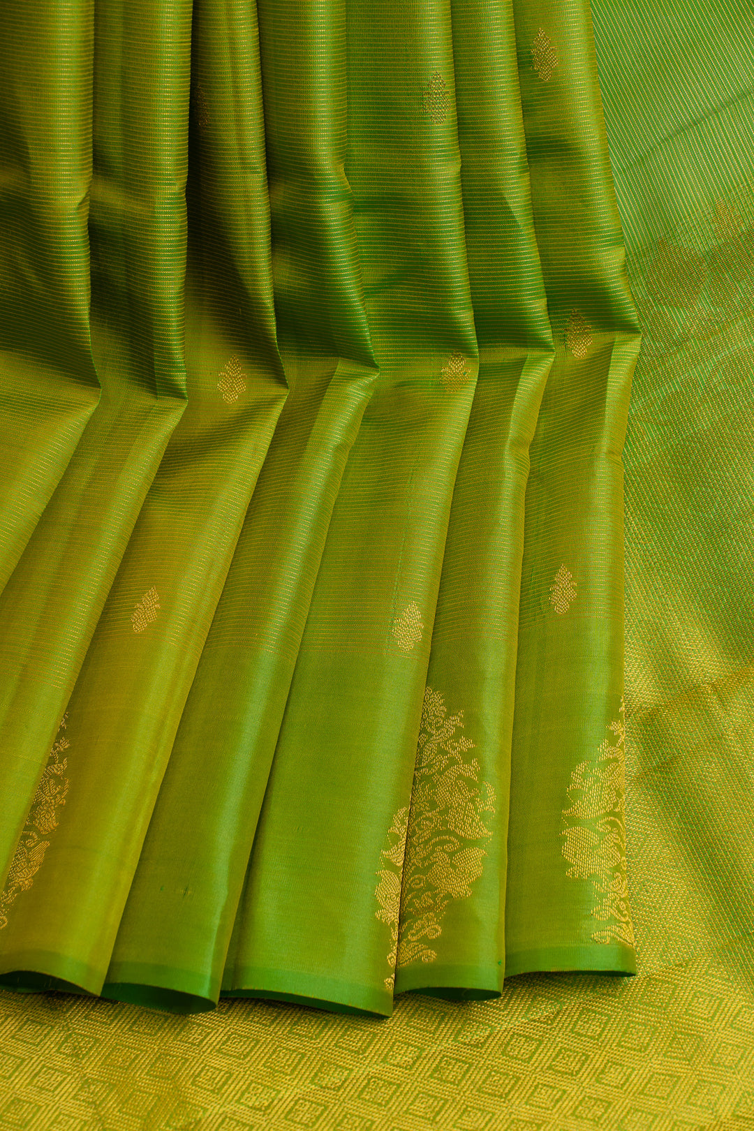 Parrot green zari stripes pure Kanchipuram silk saree
